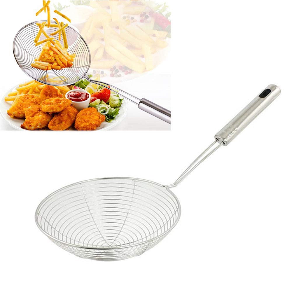 6.3 Inches Stainless Steel Spider Strainer with Handle Metal Kitchen Simmer Spoon for Frying Cooking Pasta 