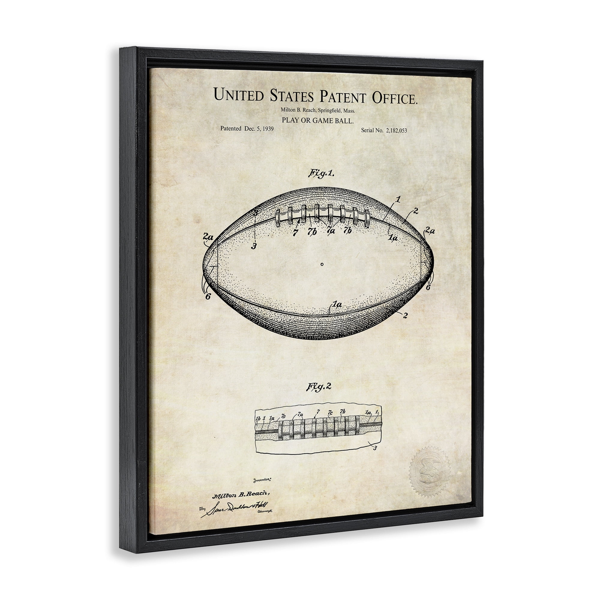 Stupell Industries American Football Sports Blueprint Sports Painting Black Floater Framed Canvas Art Print Wall Art, 17 x 21