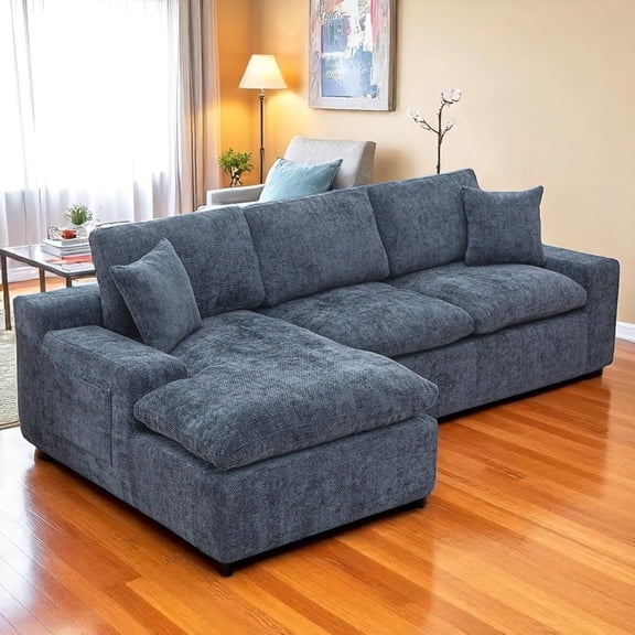 LUCKHAO 107.9" L-Shaped Modular Sectional Sofa, Chenille Upholstered Cloud Couch with Double-Layer Cushion and Side Pocket, 3-Seat, Living Room