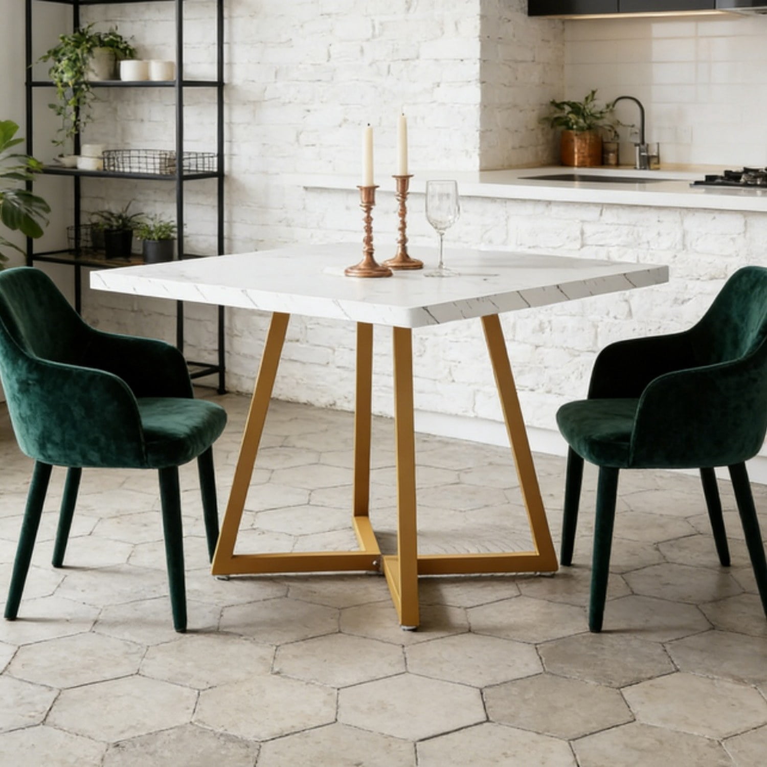 Square Dining Table, Industrial Style, 31.49 in W x 31.49 in D x 29.52 in H