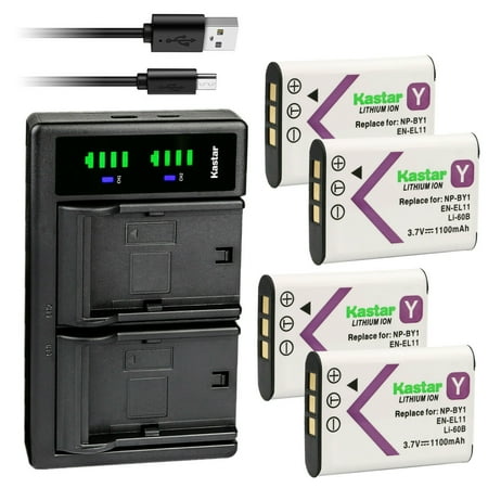 Kastar 4-Pack Battery and LTD2 USB Charger Replacement for Olympus Li-60B Li60B Battery Olympus Li-60C Li60C Charger OLYMPUS CAMEDIA FE-370 FE370 Digital Camera