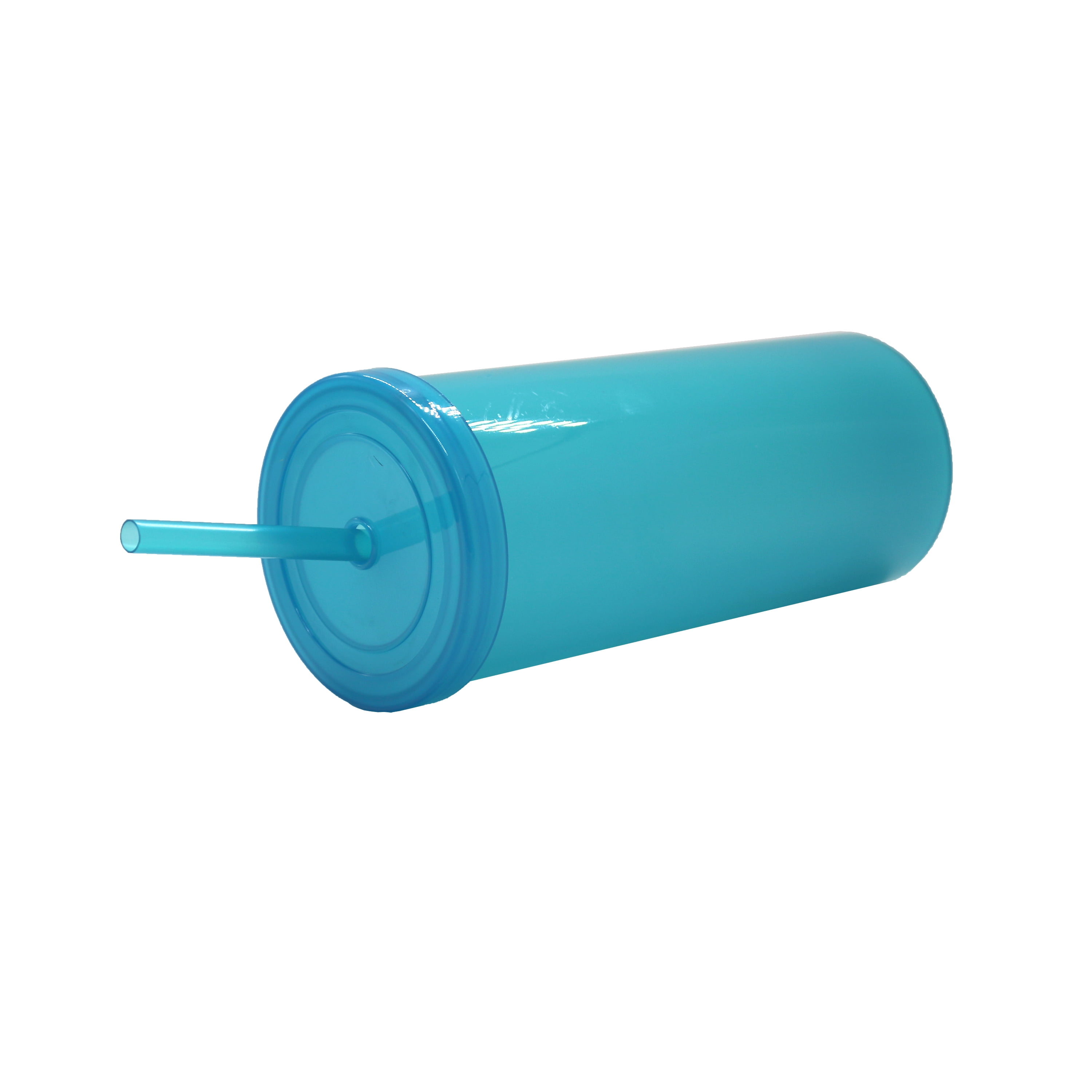 Mainstays 20 oz Plastic Tumbler with Screw Top Lid and Straw, Electric Aqua