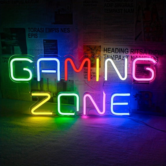 SUGARMOM 1pc Gaming Area Neon Sign 15.7 ”*6.7” Gaming Neon Sign Wall Decoration USB Neon Gaming Area Bedroom Gifts For Gamers Boys Teens Men