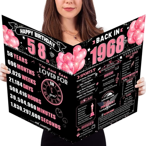 Tarjeta de cumpleaños Jumbo FOBELEC, número 58, negra y rosa, retro, con sobre