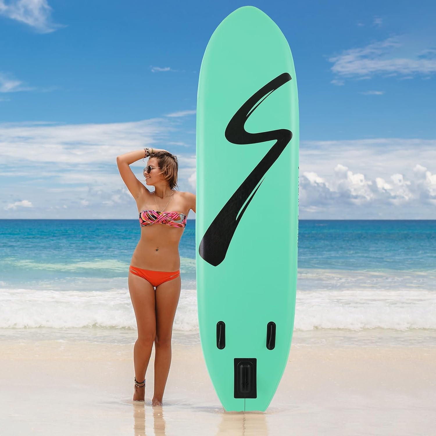 Pirecart 10' Inflatable Stand up Paddle Board with Non-Slip Deck, Carry Bag, Leash, Paddle and Hand Pump, Green