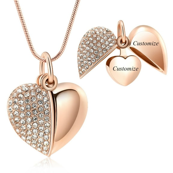 Openable Heart Crystal Urn Necklace for Ashes A Piece Of My Heart Lives In Heaven Cremation Jewelry Memorial Keepsake Pendant