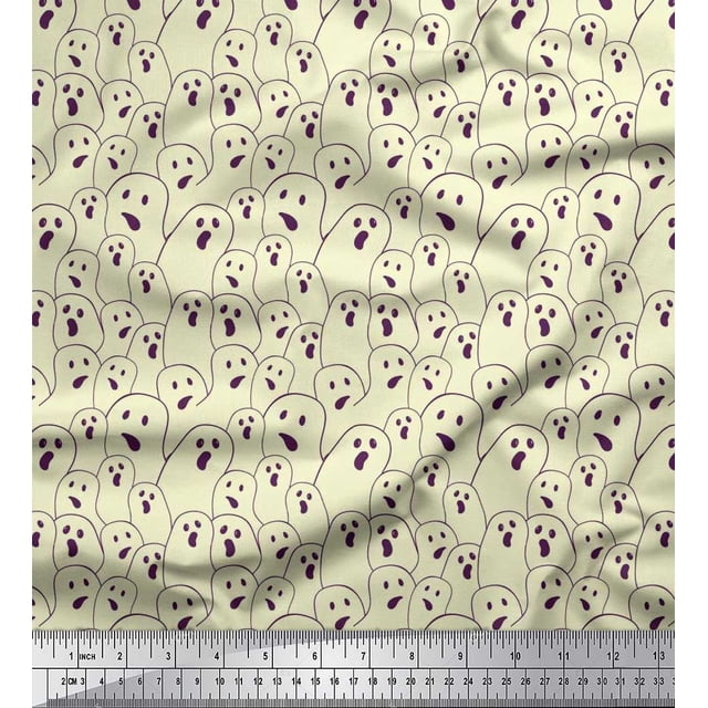 Soimoi Modal Satin Fabric Ghost Halloween Print Fabric by The Yard 42 Inch Wide