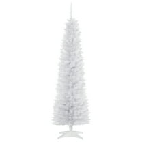 HOMCOM Unlit Slim Noble Fir Hinged Artificial Christmas Tree with Realistic Plastic Branches and 390 Tips, 6' Tall, White