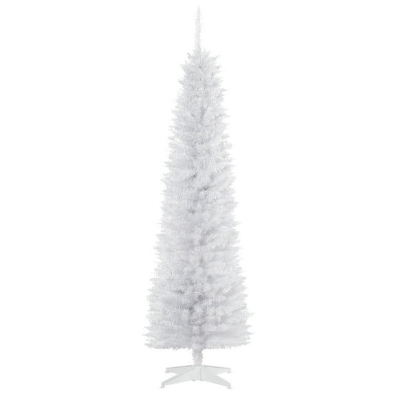 HOMCOM Unlit Slim Noble Fir Hinged Artificial Christmas Tree with Realistic Plastic Branches and 390 Tips, 6' Tall, White