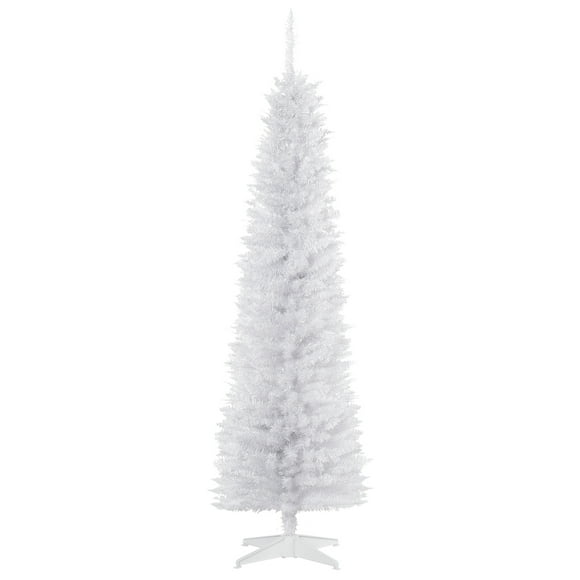 HOMCOM 6' Pencil Christmas Tree, Slim Artificial Xmas Tree with Realistic Branches, Sturdy Stand, White