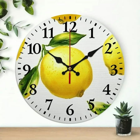 Chilfamy Wall Clock Lemon Print Battery Operated Decor for Living Rooms Kitchens Dorms 10x10in