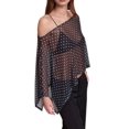 thumbnail image 2 of Women's Polka Dot Sheer Mesh Asymmetrical Off Shoulder Top Black S, 2 of 10
