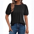 thumbnail image 1 of Women's Basic T-Shirt Puff Short Sleeve Pleated Crew Neck Loose Fit Blouse Top Solid Color Tunics Shirt for Everyday Wear White M, 1 of 4