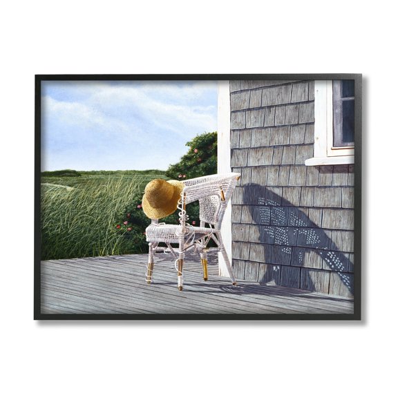 Stupell Industries Seaside Porch Landscape Rural Grassland Hills Painting Black Framed Art Print Wall Art, Design by Tom Mielko
