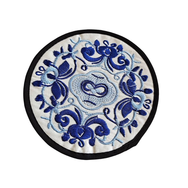 Ounissouiy Posavasos para bebidas, tapete étnico Vintage para taza de té, almohadilla bordada portátil, almohadillas aislantes, decoración de para Mostrada Azul blanco Ounissouiy HA067842-01