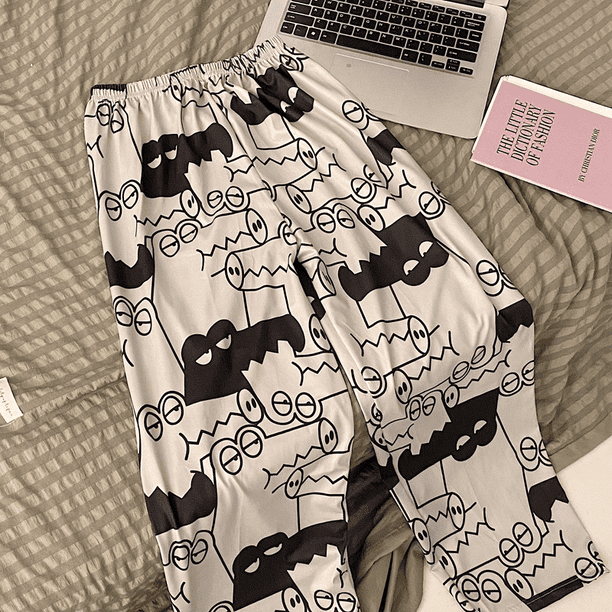 Pantalones holgados informales de dibujos animados para mujer, ropa para exteriores de verano y otoño, pantalones largos con aire acondicionado para el hogar, piernas anchas para chicas jóvenes