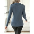 thumbnail image 3 of Botton Side Surplice Neck Sweater, Elegant Long Sleeve Sweater For Fall & Winter, Women's Clothing, 3 of 5