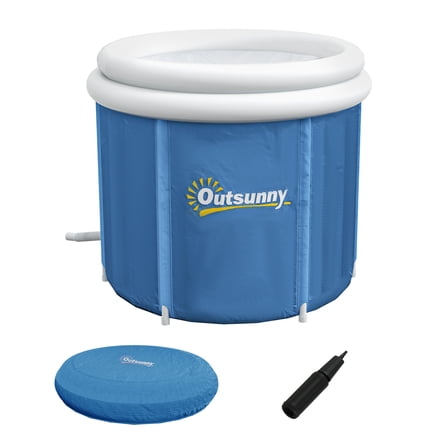 Ice Bath Tub 79 Gallon, Portable Cold Plunge Tub for Athletes, Outdoor Recovery Tub with Lid & Carry Bag, Dark Blue Blue   Plastic