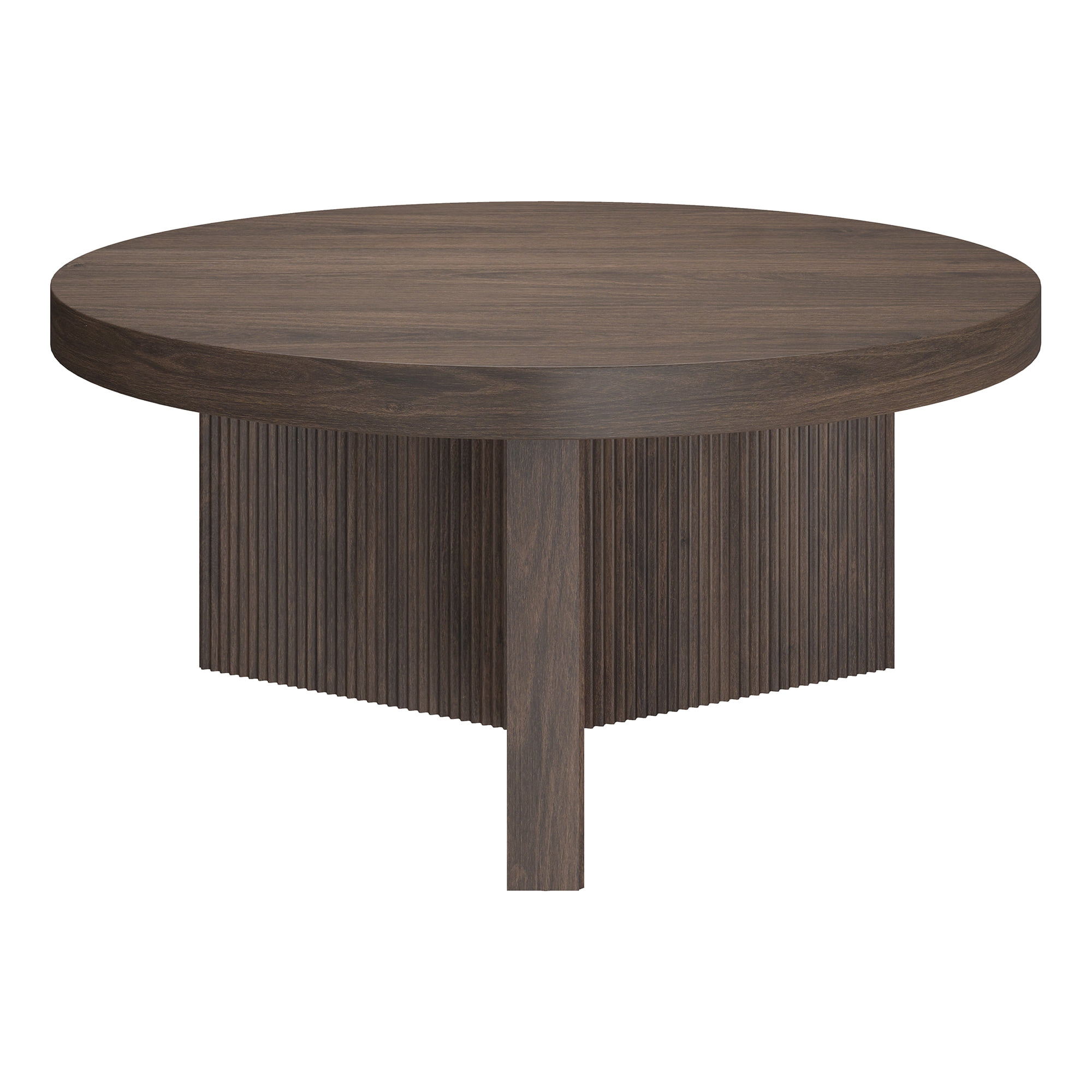 Holm 32" Wide Round Fluted Coffee Table in Alder Brown