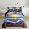 thumbnail image 2 of Sunset Bedding Set Love Heart Ocean Wave Down Comforter Adults,Hawaii Beach Holiday Queen Comforter Set Sea Theme Coastal Bed Set, 2 of 7