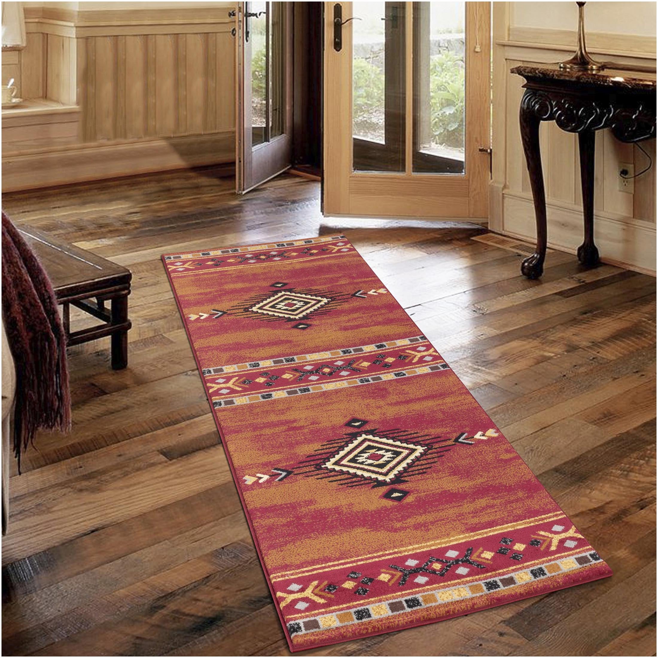 JERFIT Southwest Area Rug 2x3 Feet, Red Traditional Design Modern Accent Rug for High Traffic Areas, Non-Shedding Polypropylene with Jute Backing