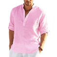 thumbnail image 3 of Chemises à Manches Longues en Lin pour Hommes Blouse Décontractée Solide Top Coton Été, 3 of 3