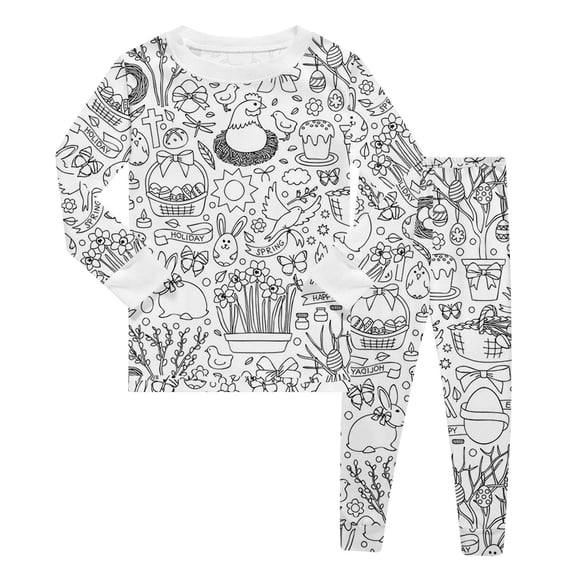 Xmyrz Baby Easter Outfit Girl Pajama Sets Sketch Coloring Diy Hand Drawn Hoodie Set Long Sleeve Pj Set Sleepwear