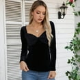 thumbnail image 2 of Kinrui Womens Velvet Tops Business Casual Long Sleeve Shirts Sweetheart Neck Slim Fit Soft Stretch Tees Work Blouses Black,L, 2 of 8