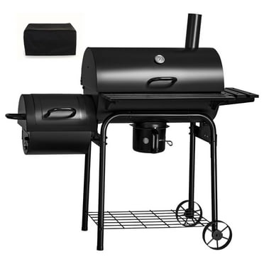 Lwory Charcoal Grill Outdoor BBQ Grill with Side Oven & Thermometer Barbecue Grill Offset Smoker with Catcher & Cover for Camping Picnics