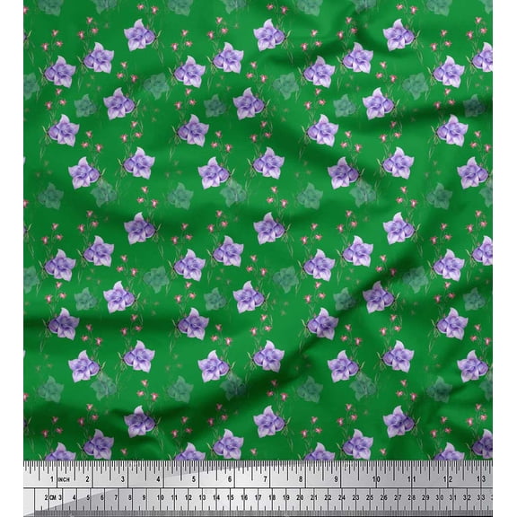 Soimoi Green Cotton Duck Fabric Bell Floral Printed Fabric 1 Yard 42 Inch Wide
