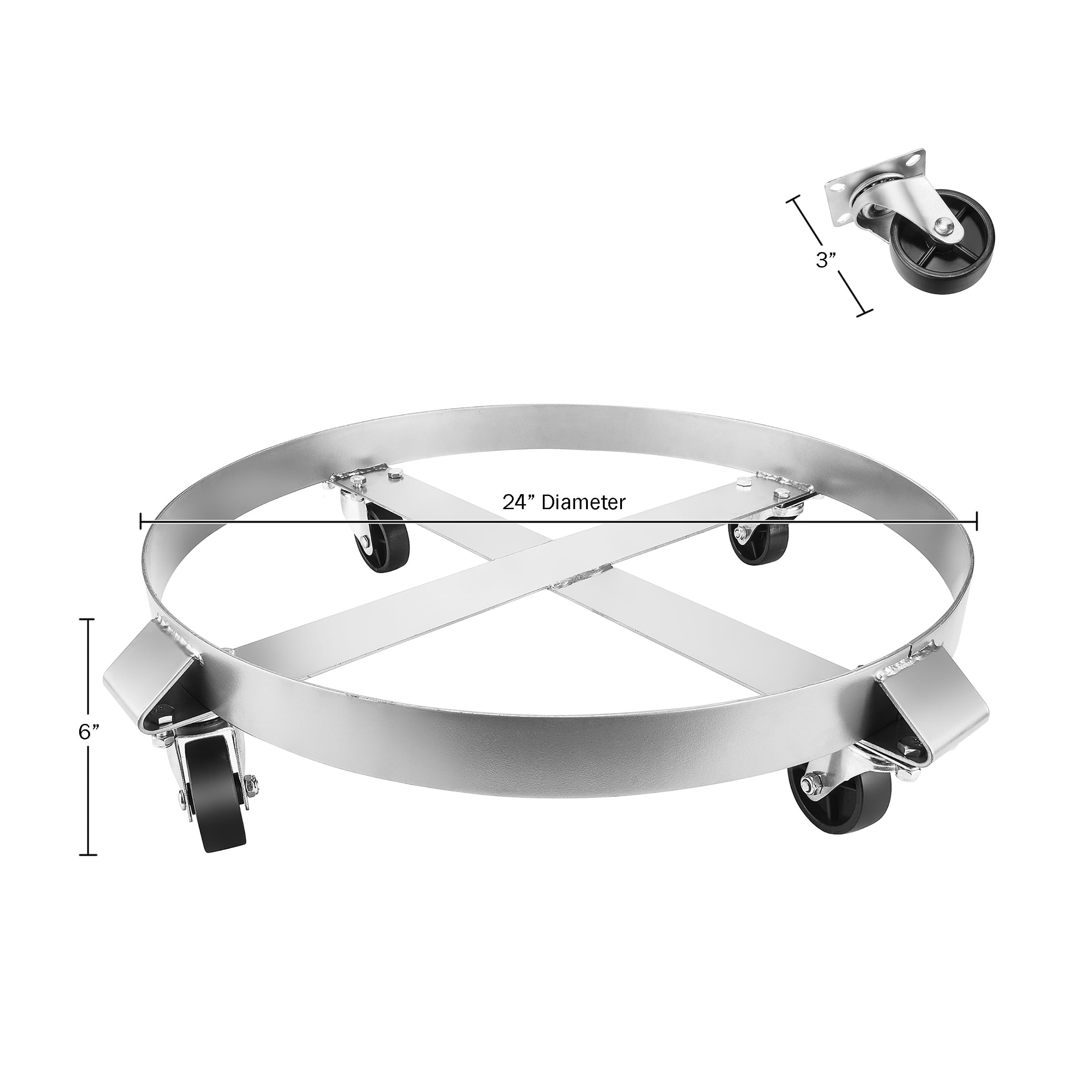 Pentagon Tool | Heavy Duty Steel | 55-Gallon Drum Dolly | Single | Silver