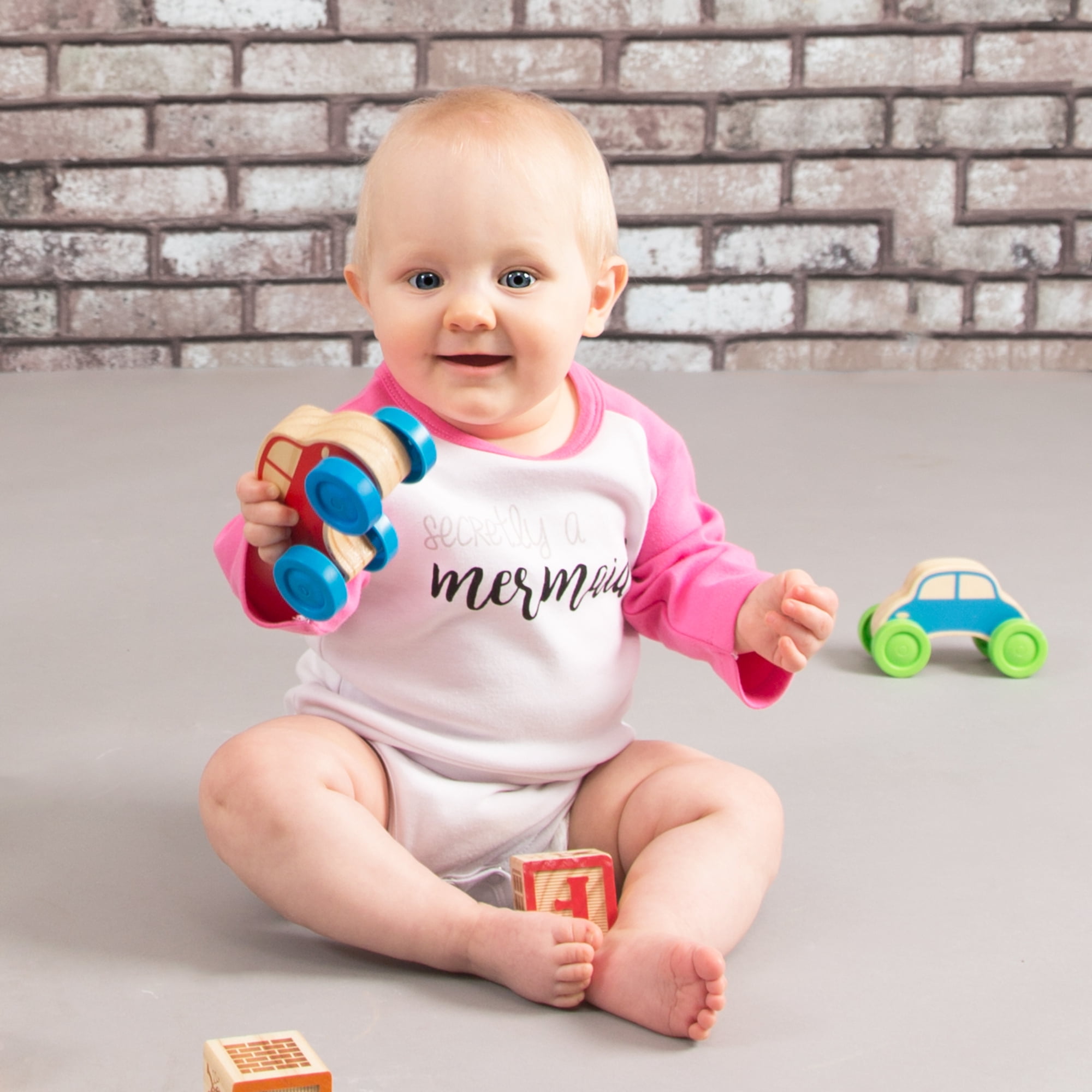Pavilion Gift Company - Mermaid - 12-24 Months 3/4 Length Pink Sleeve Onesie