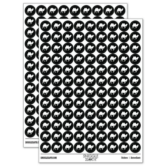 Camel Dromedary Silhouette 200  Round Stickers - Black - Gloss Finish - 0.50" Size
