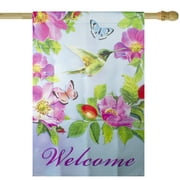 Bienvenue drapeau de la maison en plein air floral de Hummingbird 28 "x 40"
