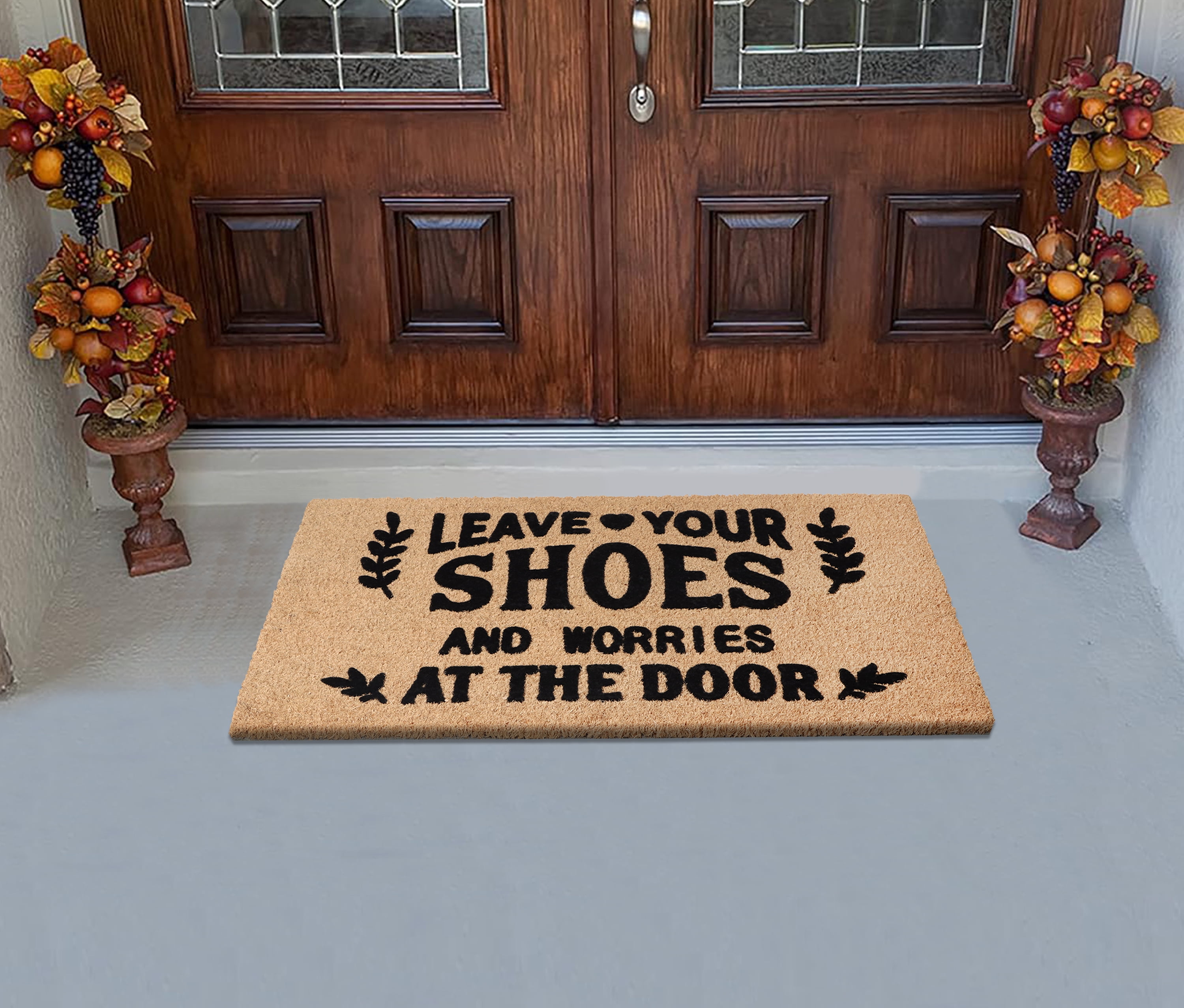 A1HC Natural Coir Flocked Doormat, Leave Your Shoes Black , 24"x36", Durable Outdoor Welcome Mat, Non-Slip, Pet Friendly, Fade Resistant