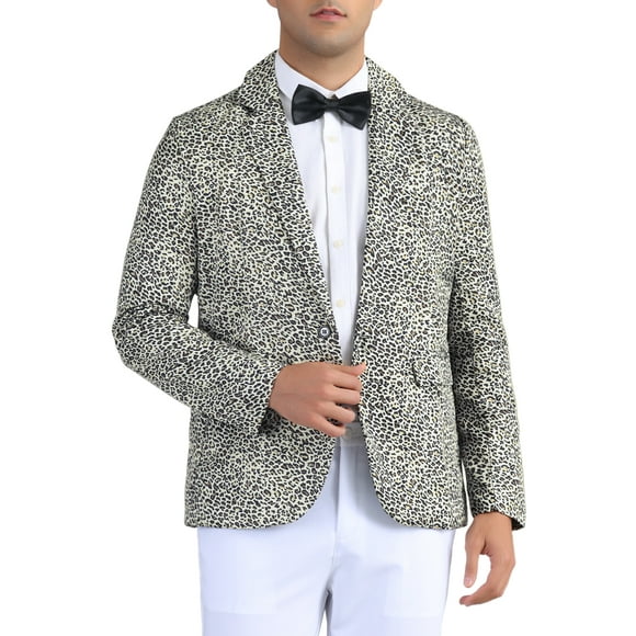 BLAZERS PARA HOMBRES INSPIRADOS EN CHIC, ESTAMPADO DE ANIMALES, SOLAPA CON MUESCA, AJUSTE DELGADO, 2XL, Marrón