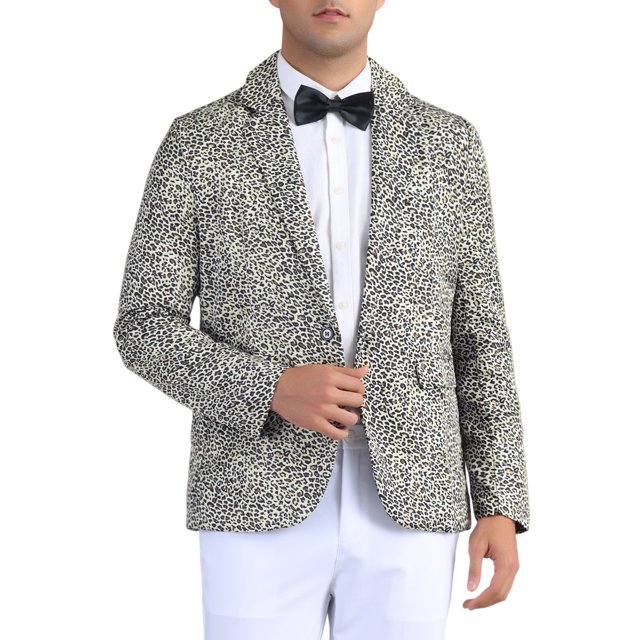 BLAZERS PARA HOMBRES INSPIRADOS EN CHIC, ESTAMPADO DE ANIMALES, SOLAPA CON MUESCA, AJUSTE DELGADO, 2XL, Marrón