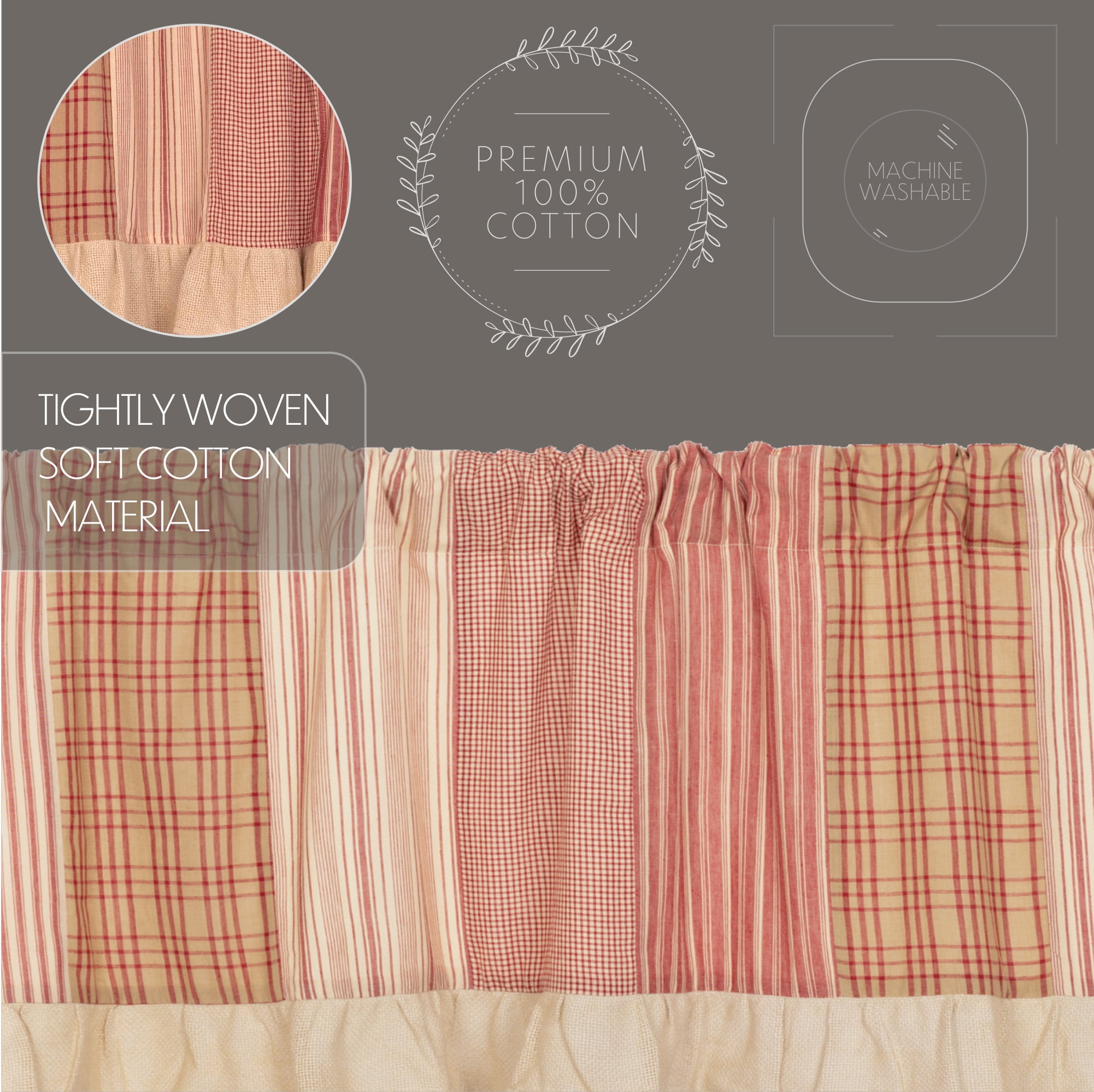 VHC Brands Sawyer Mill Curtain, Valance 19x72, Red Country