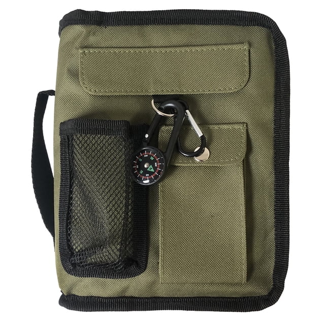 Funda Bíblica Verde Militar para Hombre, Mujeres y Adultos, Estuche Mediano de Nailon con Cierre y Asa, Incluye Brújula y Mosquetón, Protector de Libro de Escrituras