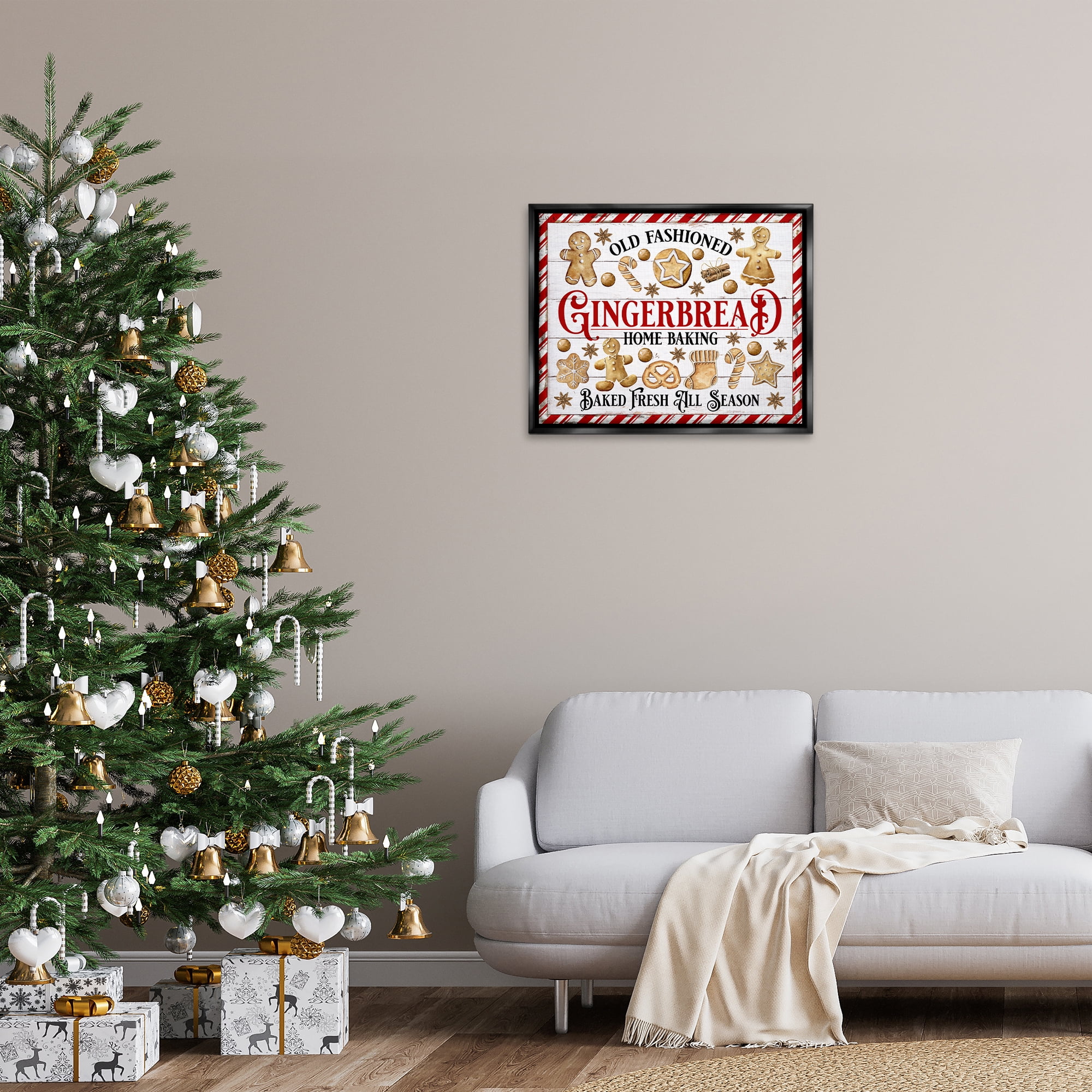 Stupell Industries Old Fashioned Gingerbread Holiday Painting Black Floater Framed Canvas Art Prints Wall Art, 31 x 25