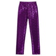 thumbnail image 4 of YONGHS Kids Girls Shiny Metallic Scale Mermaid Leggings Pants Tights Halloween Dance Party Trousers Purple 9-10, 4 of 7