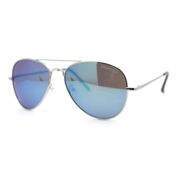 Polarized Classic Iconic Tear Drop Shape Air Force Officer Sunglasses Silver - Blue Mirror