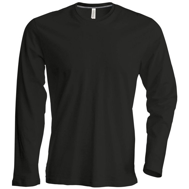 Kariban - Camiseta Básica entallada con cuello de redodndo de manga larga - 100% algodón primera extra suave (Negro)