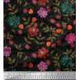 thumbnail image 1 of Soimoi Japan Crepe Satin Fabric Dot,Leaves & Flower Printed Fabric 1 Yards 42 Inch Wide, 1 of 1
