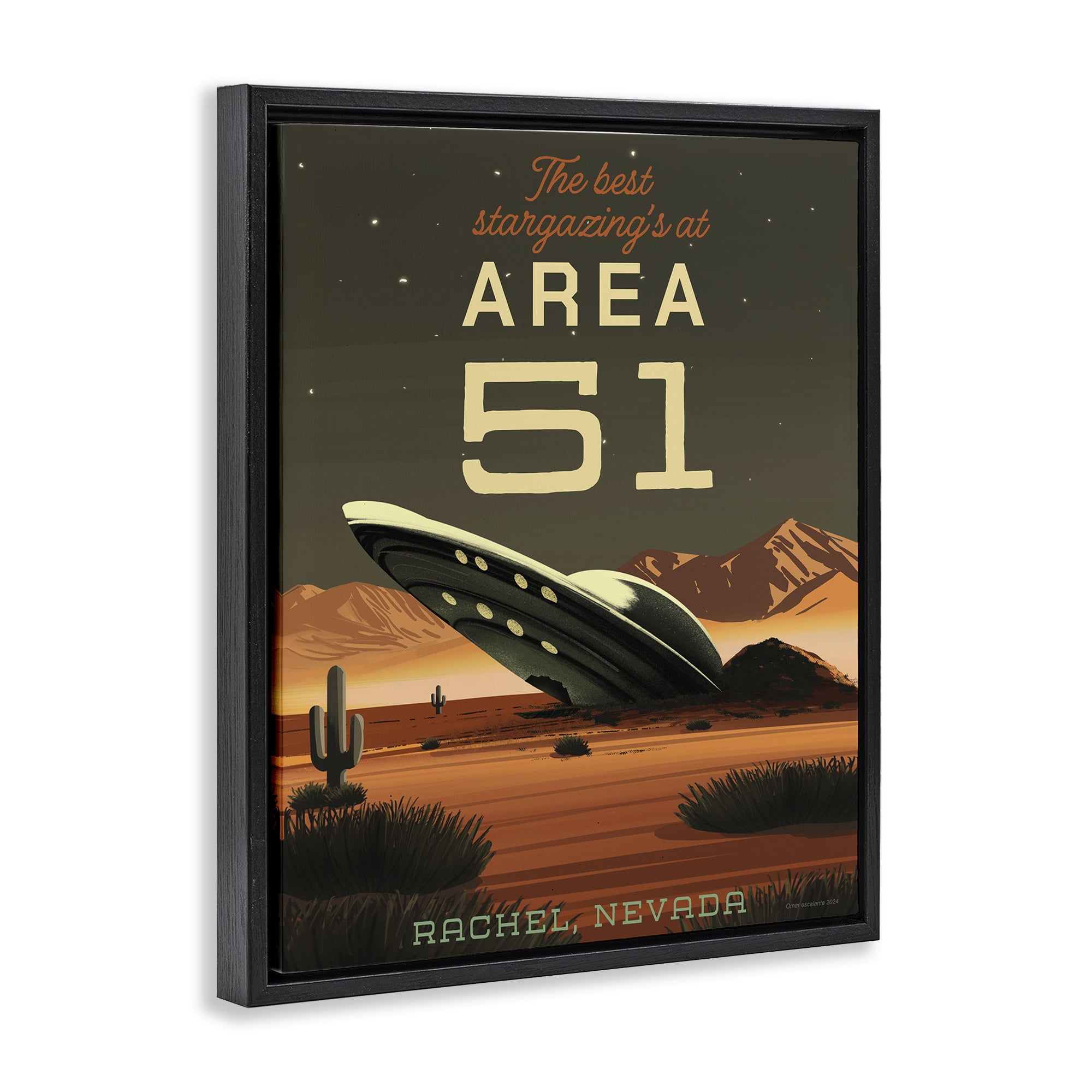 Stupell Industries Stargazing Area 51 Black Framed Floater Canvas Wall Art, design by Omar Escalante