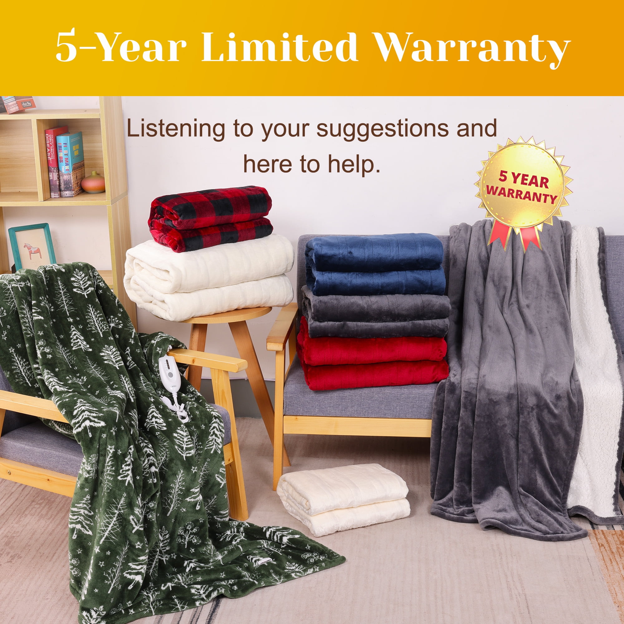 Mayincolor Heated Blanket 50" x 60", Heating Electric Throw Blanket, 10 Heat Settings, 12 Hours Auto Off, Machine Washable, ETL Certified, Overheating Protection, Black & Red