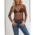 thumbnail image 6 of Siliteelon Womens Lace Mesh Long Sleeve Top Mock Neck Sheer See Through Sexy Blouse Floral Layering Shirt, 6 of 7