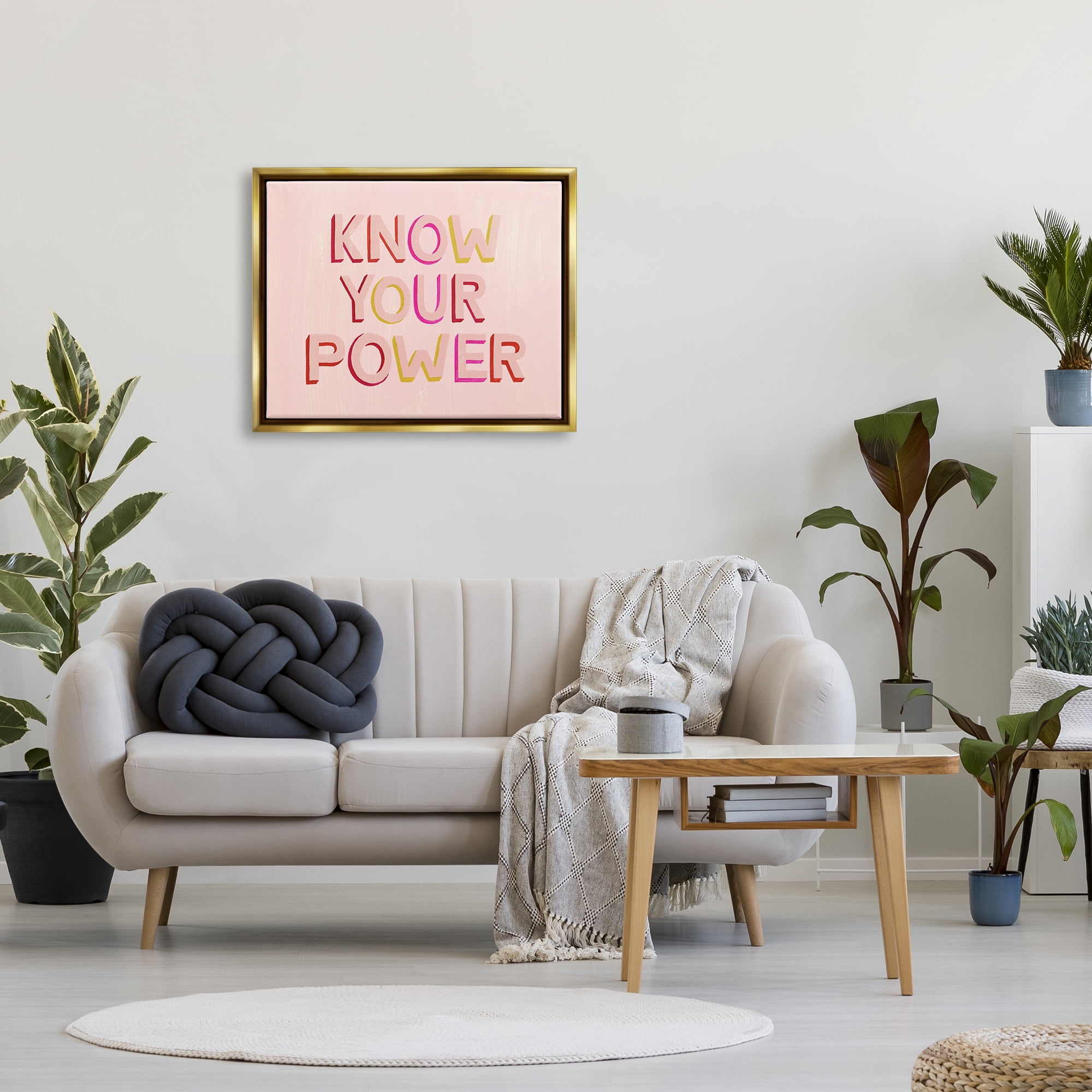 Stupell Industries Know Your Power Pink Inspirational Inspirational Painting Gold Floater Framed Art Print Wall Art