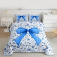thumbnail image 2 of Feelyou Princess Ribbon Blue Queen Comforter Set, Mandala Floral Flower Bedding Sets, Watercolor Bowknot Reversible Bedding Comforter Set, Ultra Soft Bedroom Decor, 3pcs, 2 of 8