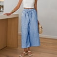 thumbnail image 5 of Women's Wide Leg Capri Pants Cropped Palazzo Summer Beach Vacation Casual Pants with Pockets Drawstring Light Blue S(S), 5 of 6